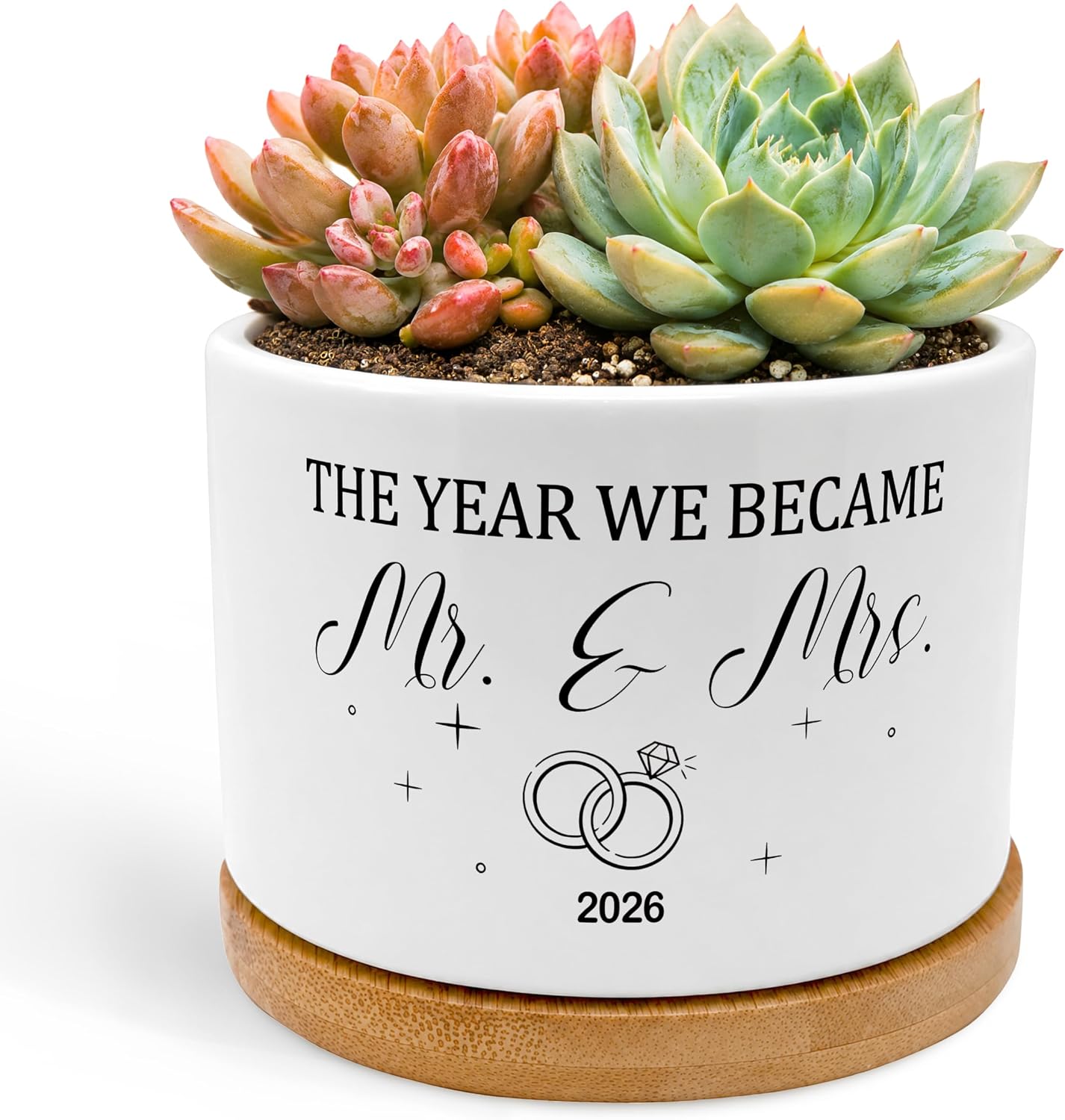 Ceramic Succulent Planter Pair — “Mr & Mrs” Wedding Gift Set (No Plants)