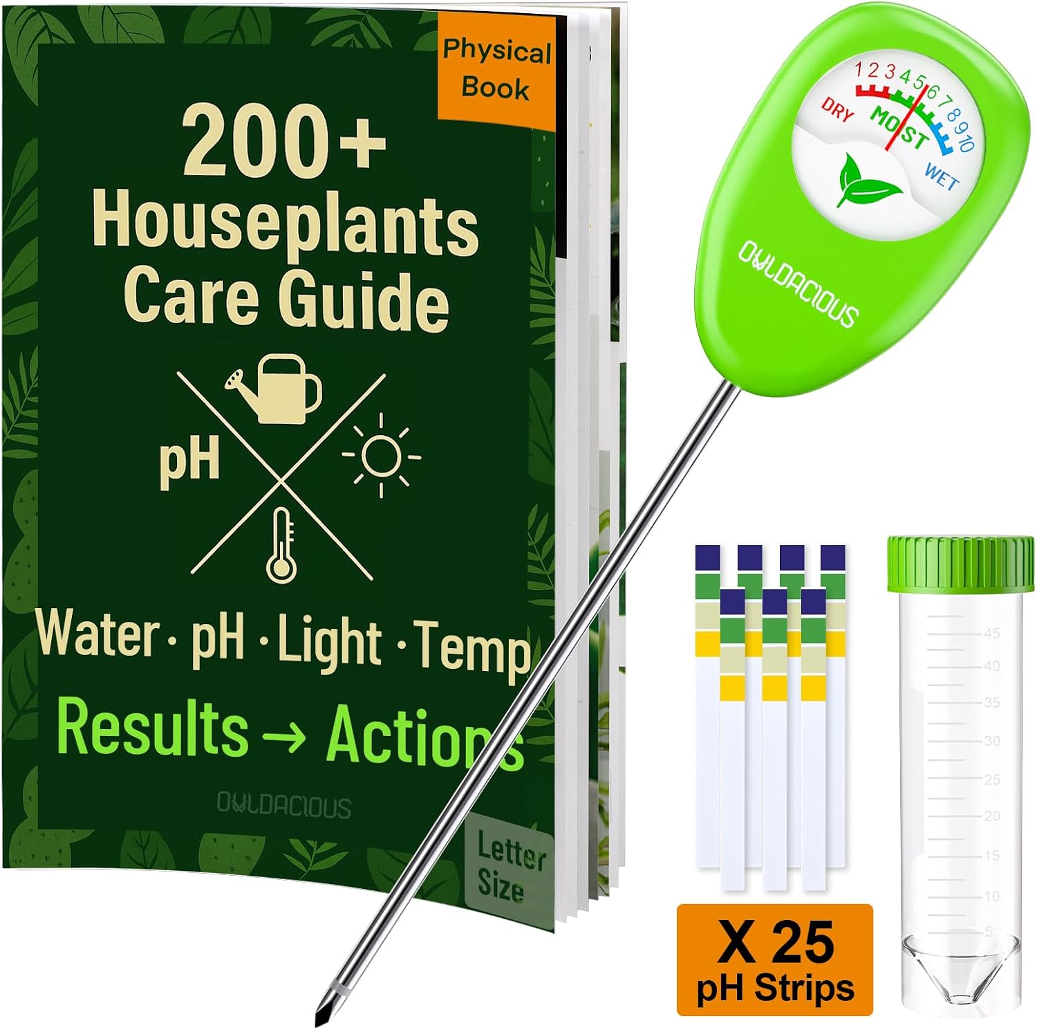Indoor Plant Care Kit — Soil Moisture Meter, pH Strips and Guide