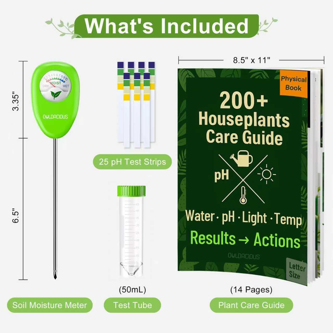 Indoor Plant Care Kit — Soil Moisture Meter, pH Strips and Guide