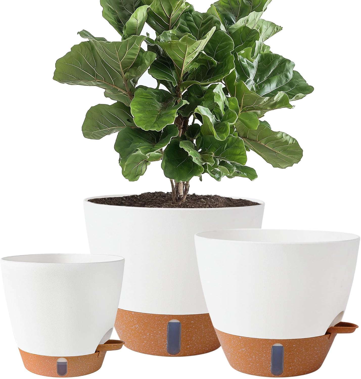 Large Self-Watering Planters — 8/10/12 in, White, Deep Reservoir