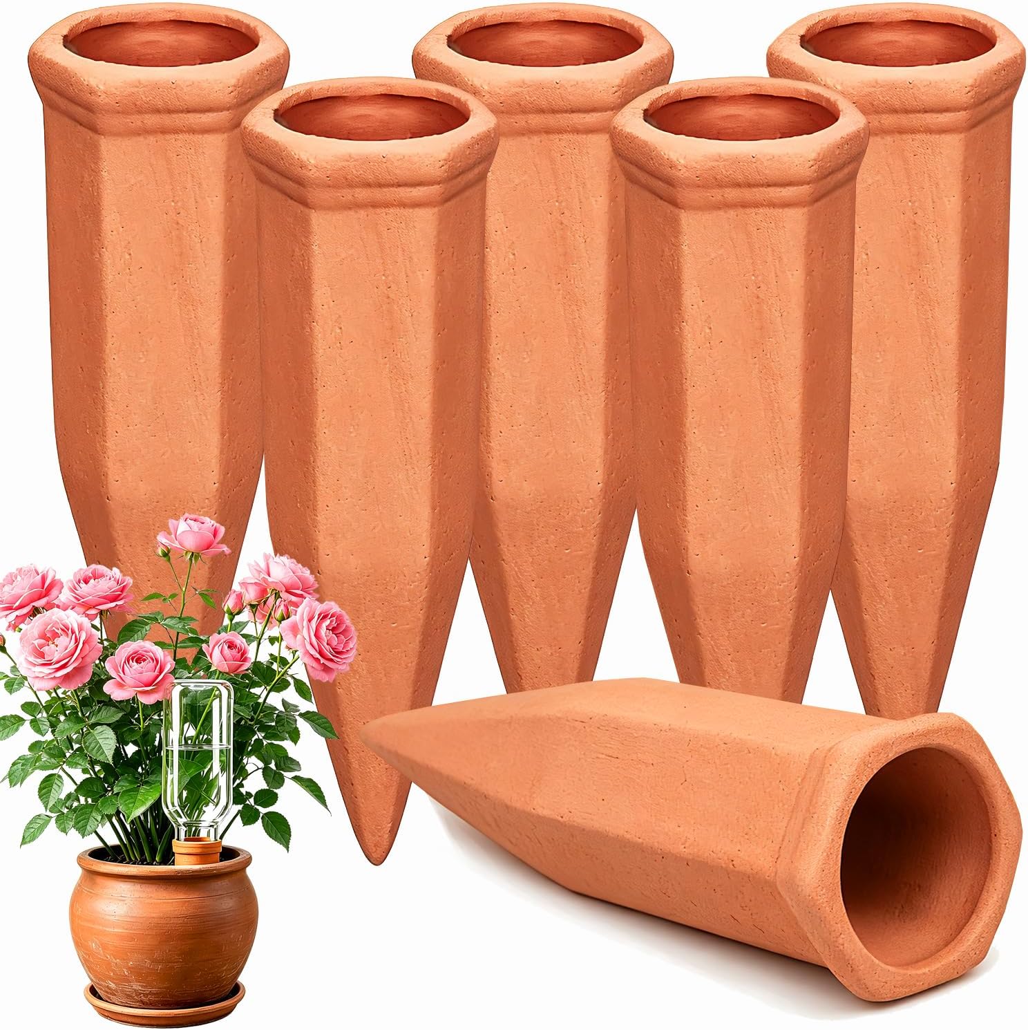 Terracotta Watering Spikes — 6 Pack, Slow Release